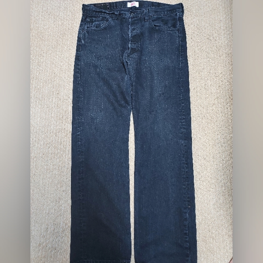 Levis Original 501 Mens Button Fly Cotton Black Denim Pants 38x34 Straight READ
